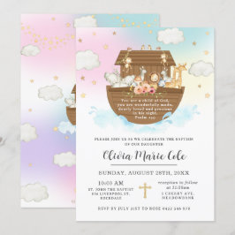 Invitación El bautismo arcoiris de Noé cristiana dedicación