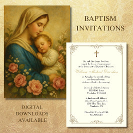 Invitación El bautismo católico que cristiana a María y Jesús