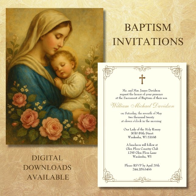 Invitación El bautismo católico que cristiana a María y Jesús (Subido por el creador)