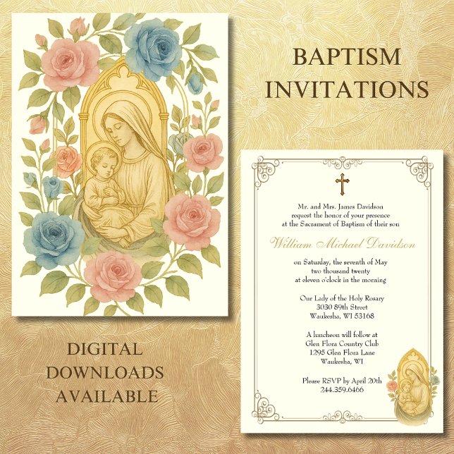 Invitación El bautismo católico que cristiana a María y Jesús (Subido por el creador)