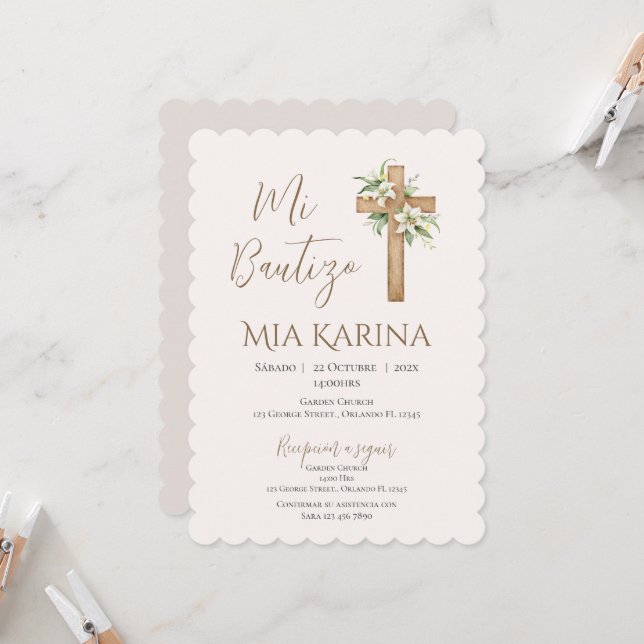 Invitación El bautismo de Boho chica con un oso en las nubes (Anverso/Reverso In Situ)