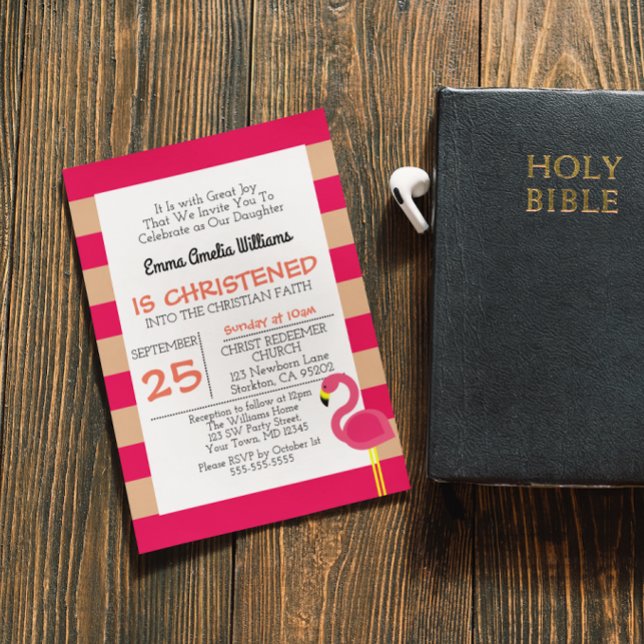 Invitación El bautismo de flamenco rosado (Subido por el creador)