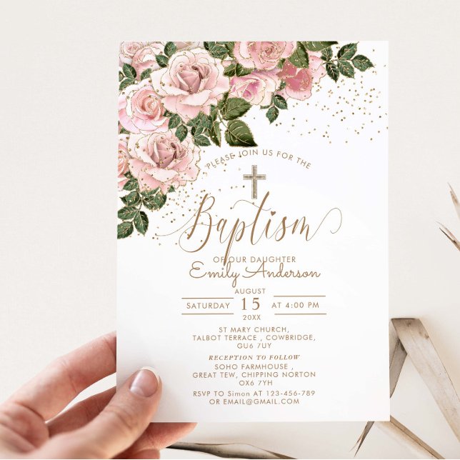 Invitación El bautismo de las rosas rosadas de Rubor (Subido por el creador)
