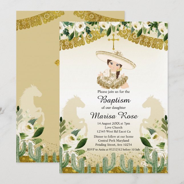 Invitación El bautismo de los Chicas de la Fiesta de Oro (Anverso / Reverso)