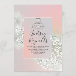 Invitación El bautismo de los Chicas florales rosados de Rubo