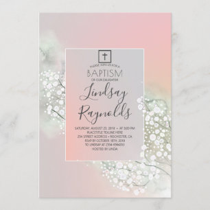Invitación El bautismo de los Chicas florales rosados de Rubo