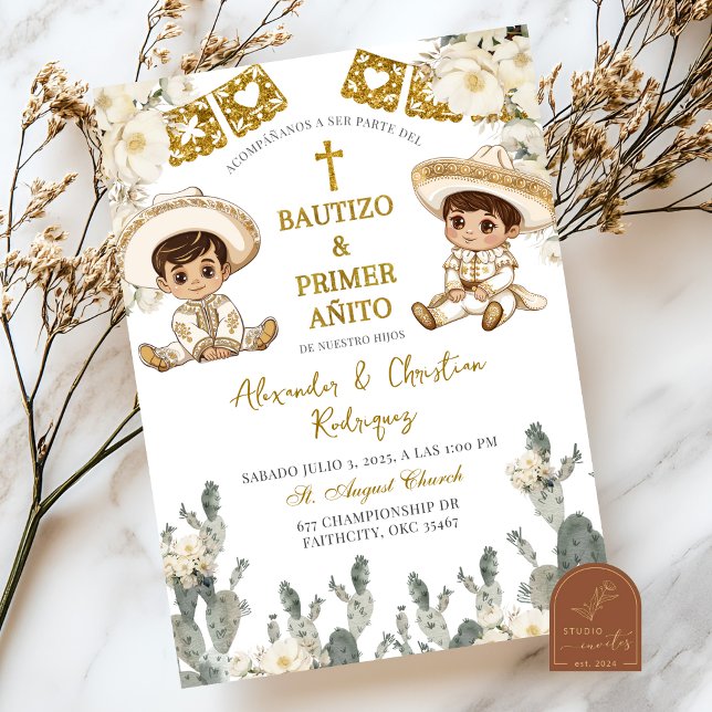 Invitación El bautismo de los gemelos blancos Charro Gold y s (Subido por el creador)