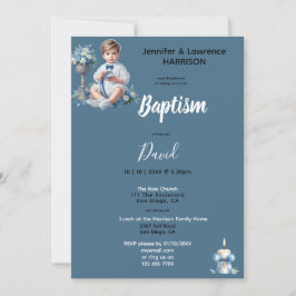 Invitación El bautismo de niño azul personalizado