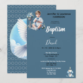 Invitación El bautismo de niño azul personalizado