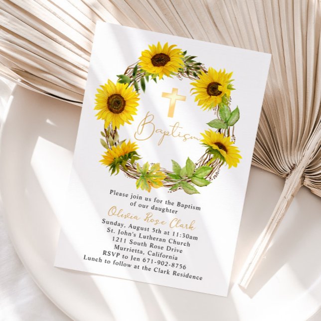 Invitación El bautismo del marco del girasol (Subido por el creador)