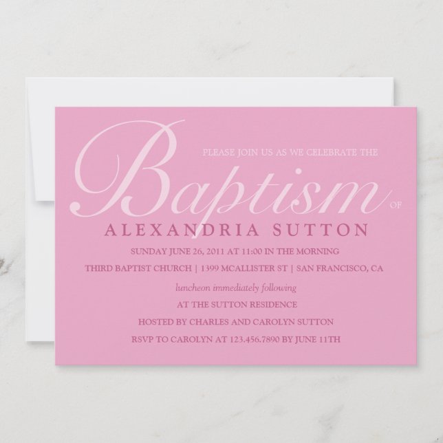 Invitación El bautismo/el bautizo rosados simples invita (Anverso)