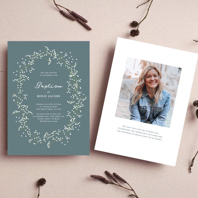 Invitación El bautismo elegante de la respiración del bebé (Subido por el creador)