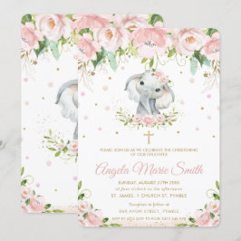 Invitación El bautismo floral rosa del elefante Rubor es una 