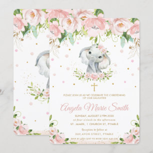 Invitación El bautismo floral rosa del elefante Rubor es una 