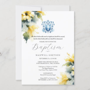 Invitación El bautismo invita al azul religioso y el amarillo