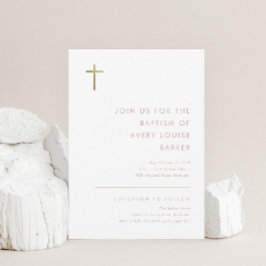Invitación El bautismo minimalista moderno de la cruz del oro