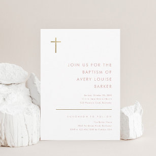 Invitación El bautismo minimalista moderno de la cruz del oro