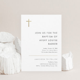 Invitación El bautismo minimalista moderno de la cruz del oro