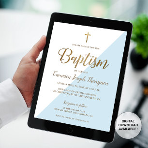 Invitación El Bautismo Moderno del Oro Blanco Simple