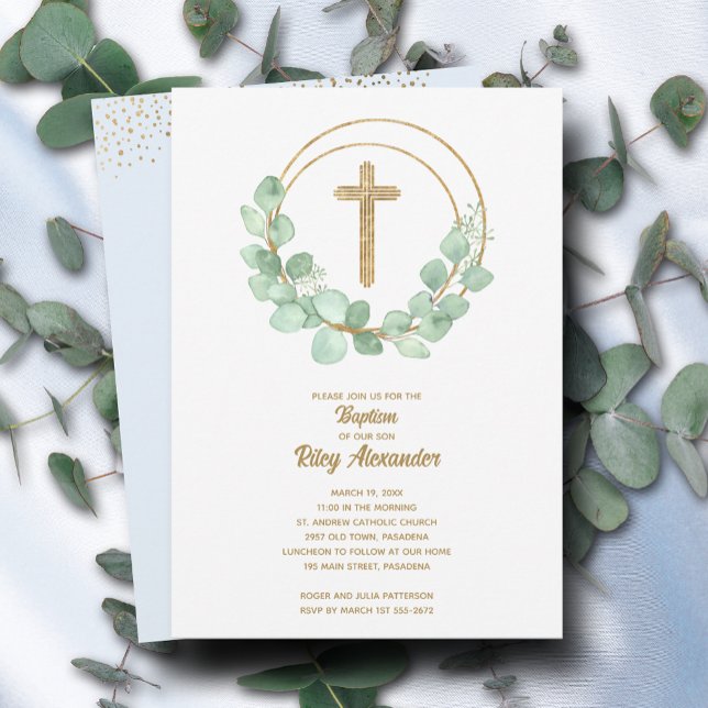 Invitación El bautismo moderno eucalipto (Subido por el creador)