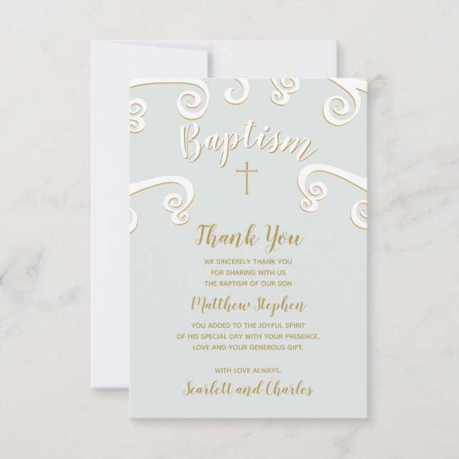 Invitación El bautismo se desplaza en polvo azul y oro (Anverso)