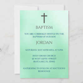 Invitación El bautismo tradicional de la cruz religiosa verde