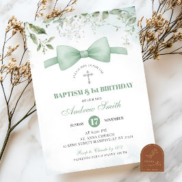 Invitación El bautismo y el primer cumpleaños de Sage Green G