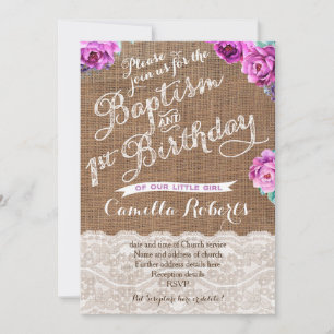 Invitación El bautismo y el primer cumpleaños invitan a la la