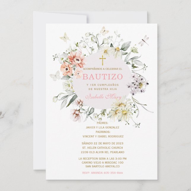 Invitación El Bautizo y primer Añito de nuestra hija (Anverso)