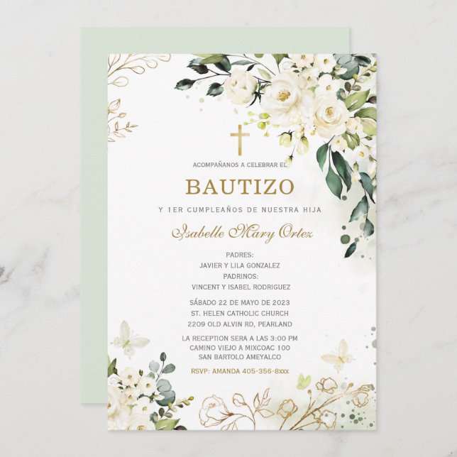 Invitación El Bautizo y primer Añito de nuestra hija (Anverso / Reverso)