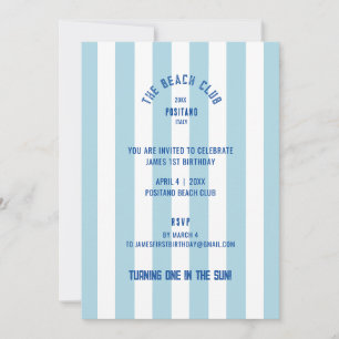 Invitación El Beach Club Blue Cabana Stripe cumple 1 año