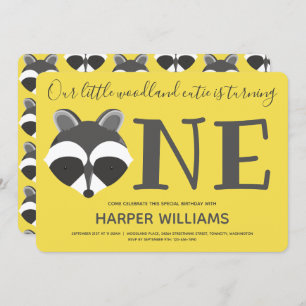 Invitación El bebé amarillo de Woodland Raccoon es el primer 