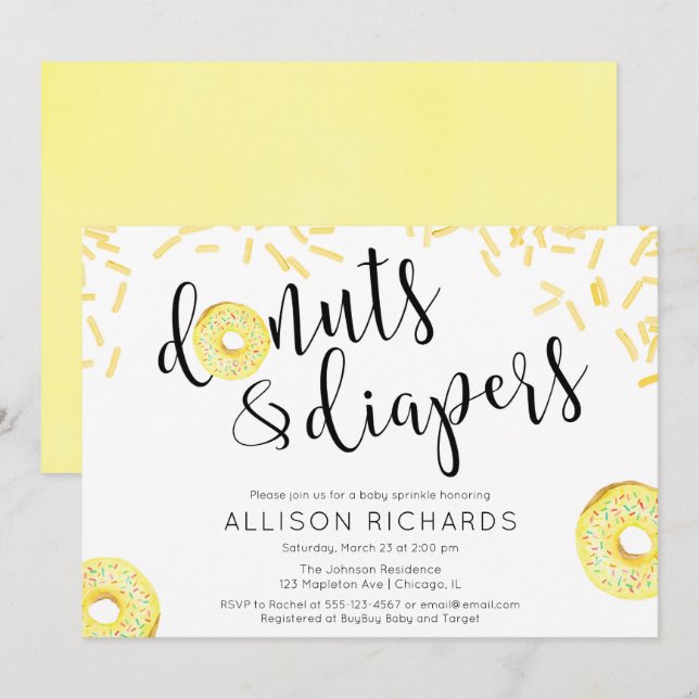 Invitación El bebé amarillo neutral del género de los pañales (Anverso / Reverso)