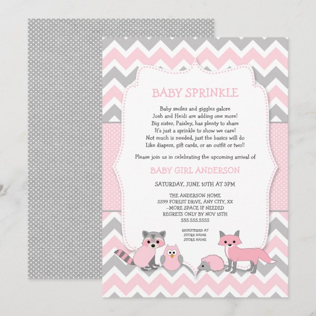 Invitación El bebé animal del arbolado rosado asperja, fiesta (Anverso / Reverso)