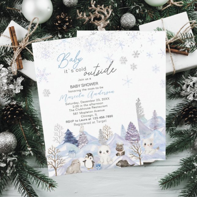 Invitación El bebé ártico acuarela hace frío fuera de Baby Sh (Subido por el creador)
