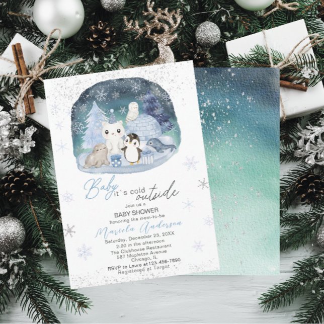 Invitación El bebé ártico acuarela hace frío fuera de Baby Sh (Subido por el creador)