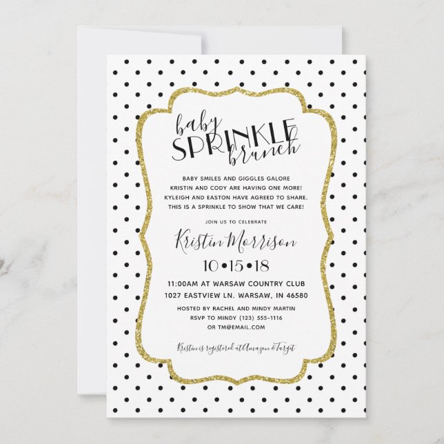 Invitación El bebé blanco de Polkadot del oro negro asperja (Anverso)