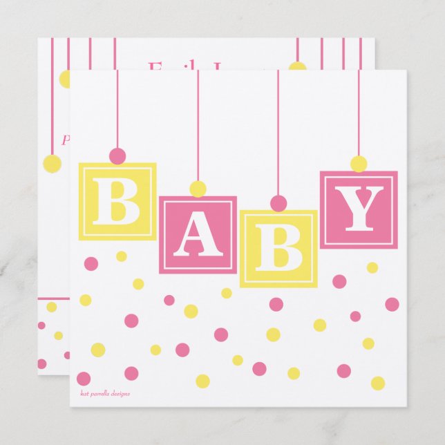 Invitación El bebé bloquea a las Chicas amarillas rosadas Bab (Anverso / Reverso)