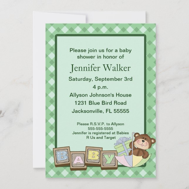 Invitación El bebé bloquea Baby Shower - verde (Anverso)