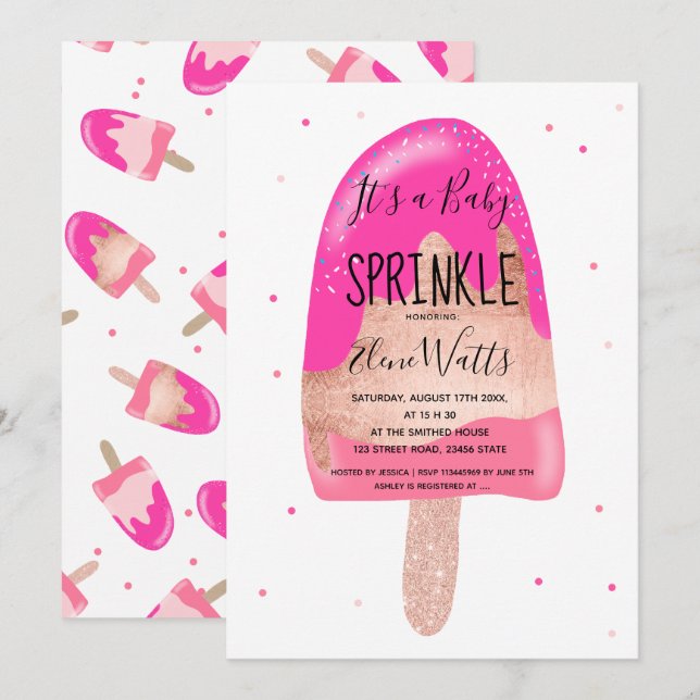 Invitación El bebé color de rosa del verano del helado del (Anverso / Reverso)