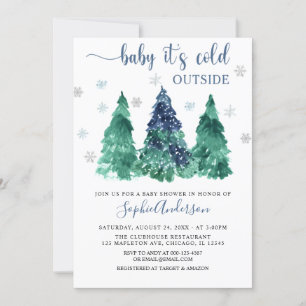 Invitación El bebé de invierno verde hace frío fuera de Baby 