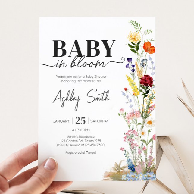 Invitación El bebé de la primavera de las flores silvestres e (Wildflower Spring Baby in Bloom Baby Shower Invitation)