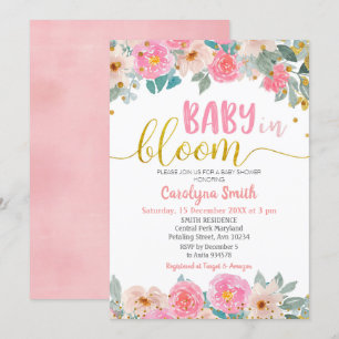 Invitación El bebé de la vegetación floral rosa en la invitac