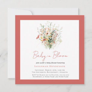 Invitación El bebé de un jardín rosado de flores silvestres e