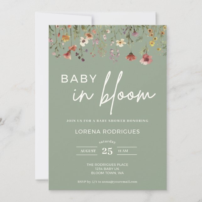 Invitación El bebé de una flor salvaje verde sabia en un Baby (Anverso)