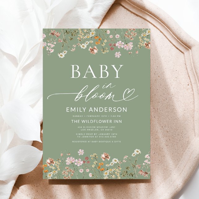 Invitación El bebé de una flor salvaje verde sabia en un Baby (Subido por el creador)