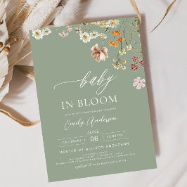 Invitación El bebé de una flor salvaje verde sabia en un Baby