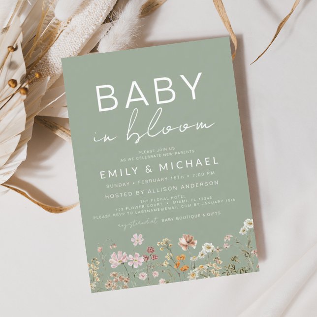Invitación El bebé de una flor salvaje verde sabia en un Baby (Subido por el creador)