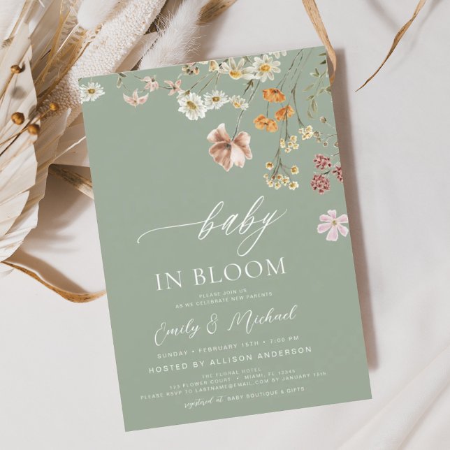Invitación El bebé de una flor salvaje verde sabia en un Baby (Subido por el creador)