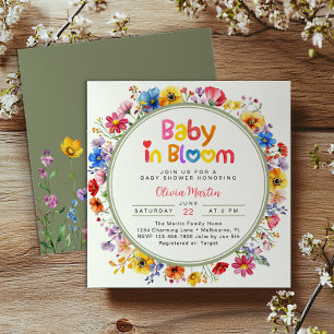 Invitación El bebé de una flor salvaje verde sabia en un Baby